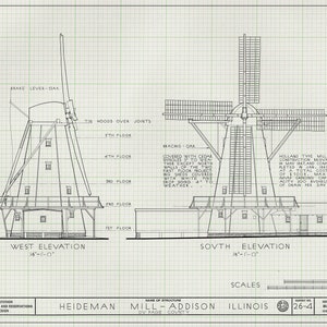 Heideman Mill Blueprint Print – Vintage Windmill Drawing, Addison Illinois