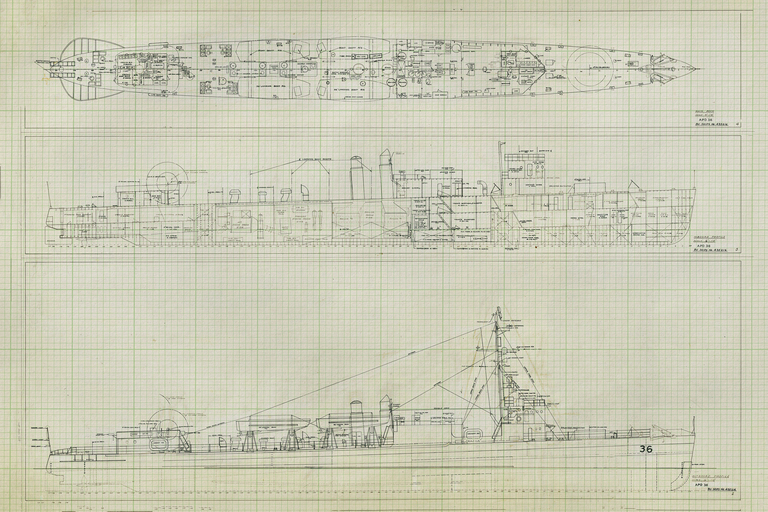 USS グリーンの設計図 - 海軍艦艇の設計図、戦艦の設計図、古い