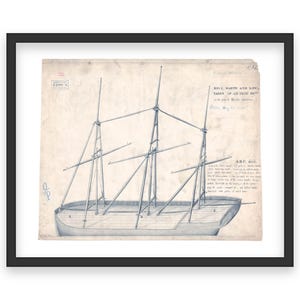 May include: A black and white line drawing of a ship with the text "DECK, MASTS AND LONG YARDS OF AN 18TH SHIP" and "Drawn May 17, 1821" below the image. The text "A B C, deck" is on the right side of the image.