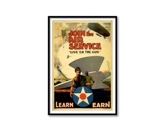 Póster de reclutamiento del Servicio Aéreo de EE. UU. durante la Segunda Guerra Mundial – Decoración de aviación vintage