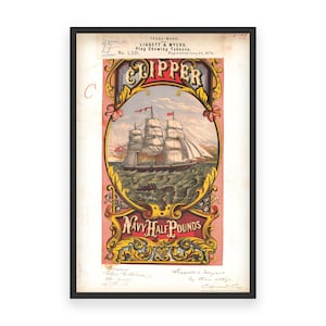 Clipper Tobacco Trademark 1873 Print - Vintage Schiff Aufkleber, Retro Kautabak Kunst, Antikes nautisches Dekor