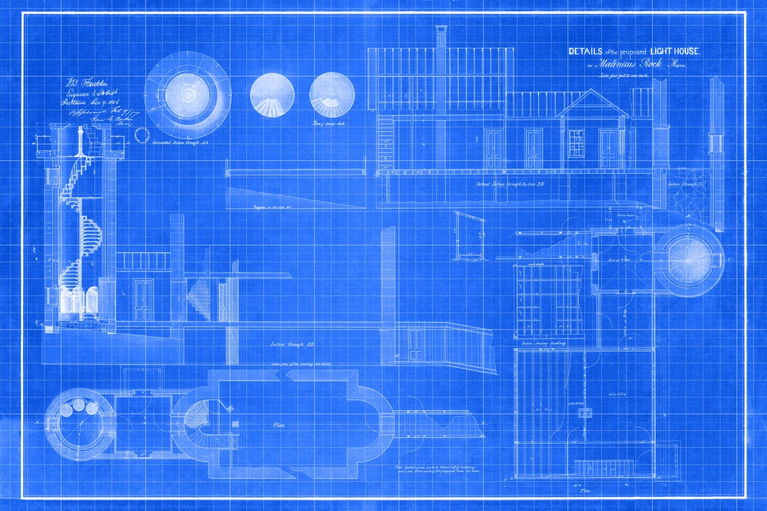 Matinicus Rock Lighthouse Blueprint - Maine Nautical Print - Etsy