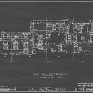 Old Acoma Pueblo Drawing - Acoma Mesa Poster, Acoma Pueblo Blueprint, Historic New Mexico Architecture, Historic Building