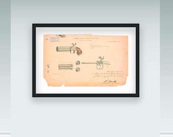 Impression d'art brevetée de revolver - Plan d'arme à feu antique de 1836