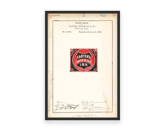 Póster de Raven Black Ink de 1878: Etiquetas vintage de artículos de oficina