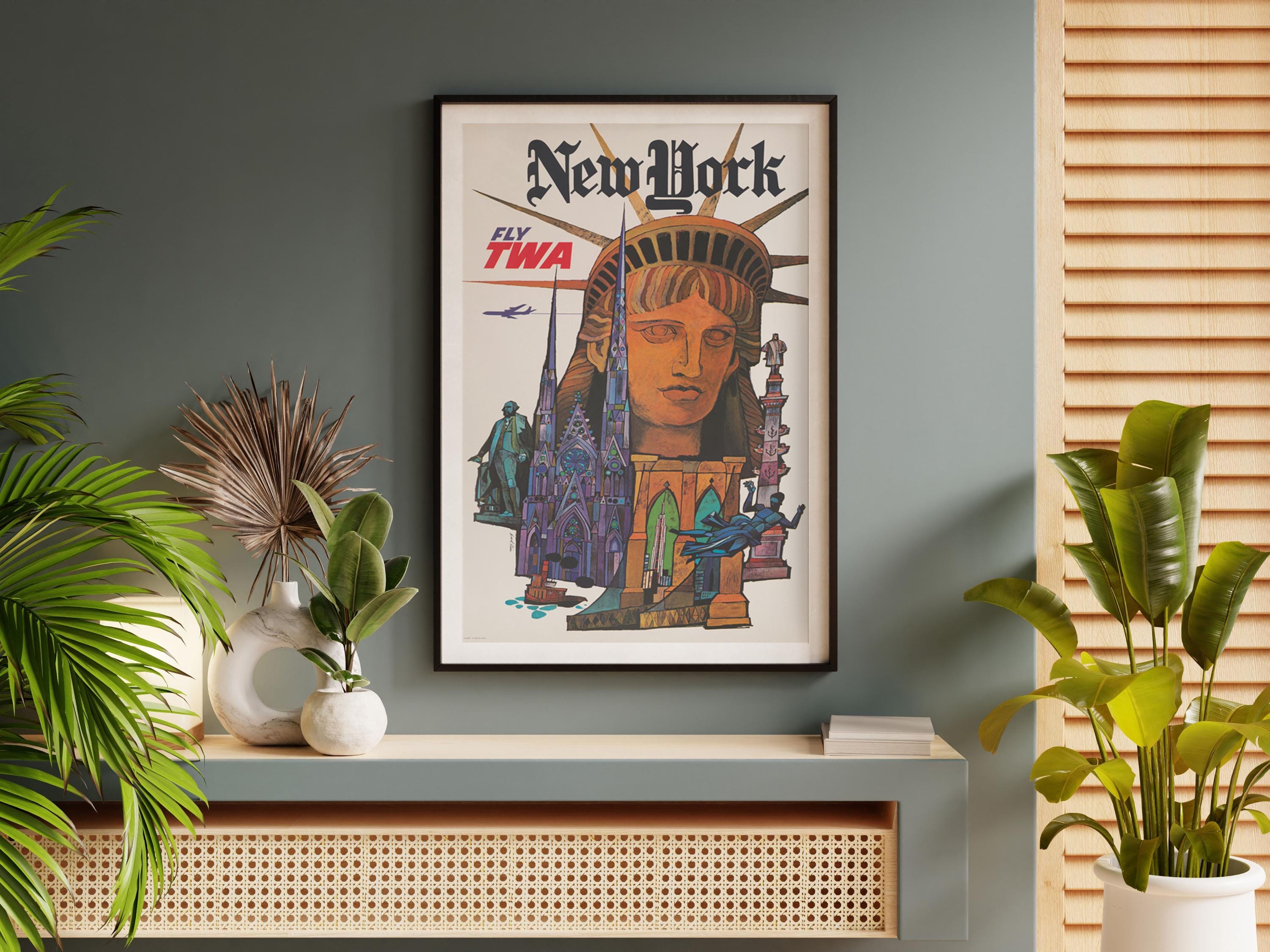 Vintage TWA New York Travel Poster: Statue of Liberty, 1960s Art