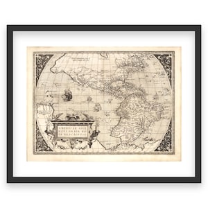 16th Century Americae Sive Novi Orbis Karte - Vintage Exploration Ära Weltkarte, historische Karte der westlichen Hemisphäre, Reproduktionsdruck