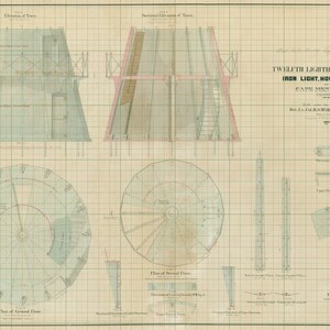 Cape Mendocino Lighthouse Blueprint - California Lighthouse, Maritime Poster, Beach House Décor, Lighthouse Poster, Nautical Print