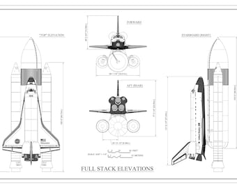 スペースシャトル　ポスター スペース シャトルの設計図の立面図ポスター - ディスカバリー
