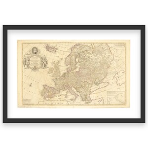 Carte de l'Europe de 1740 - carte hommage à la reine Caroline, pays européens détaillés, géographie historique et frontières, conception cartographique royale