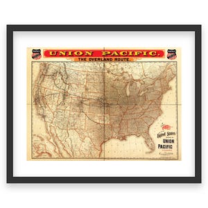 Union Pacific Railroad Overland Route Map - 19th Century U.S. Rail Network, Cross-Country Travel, Connecting Western States