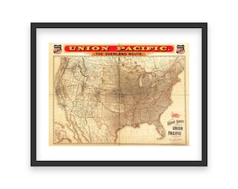 Union Pacific Railroad Overland Route Map - 19th Century U.S. Rail Network, Cross-Country Travel, Connecting Western States