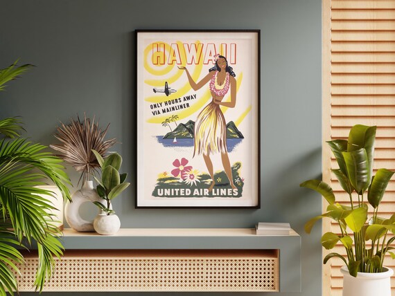 Hawaii Travel Poster – 1950s United Air Lines, Retro Tropical