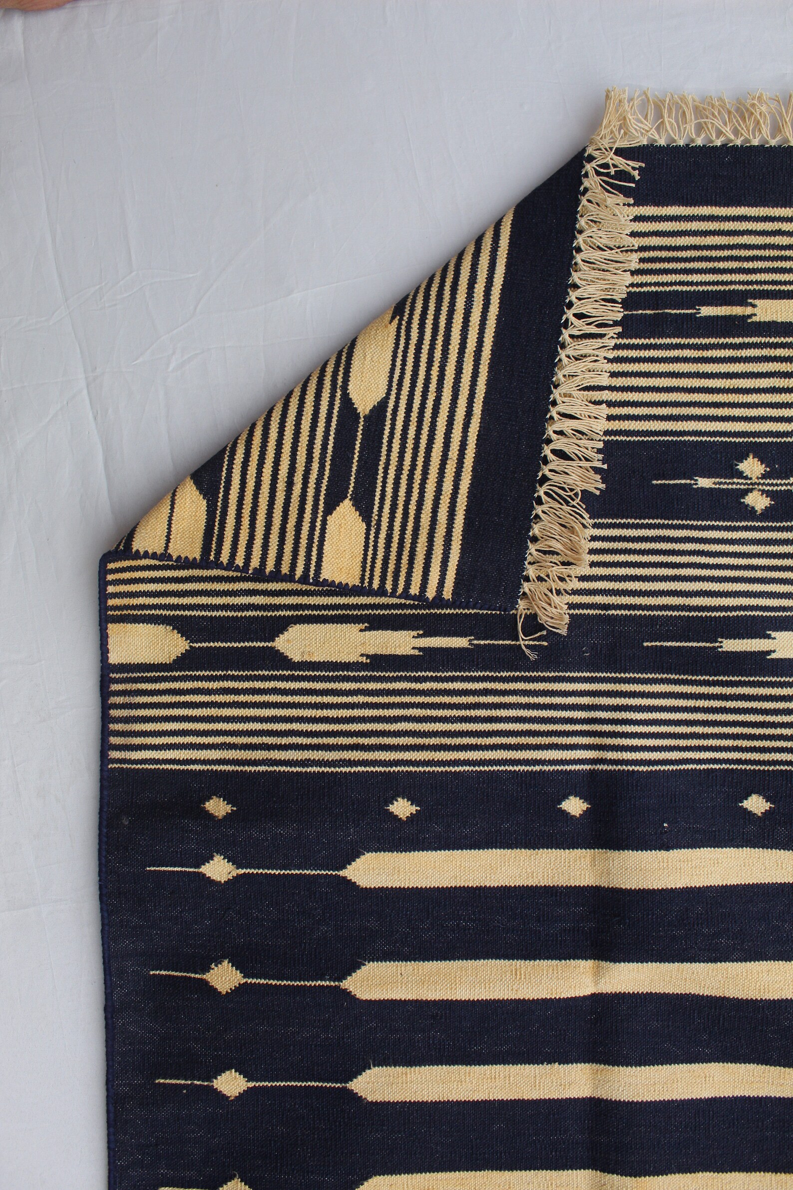 Multiple Sizes Dark Blue And Yellow Striped Rug Runner Hand Etsy