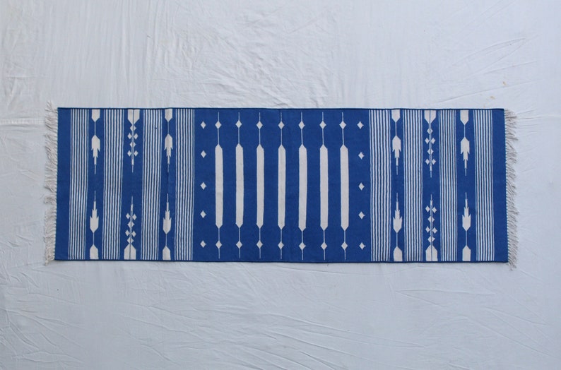 2x6 Runner Indigo Blue and White Striped Rug Runner- Hand Woven Runner Washable Runner shops Rug Kilim