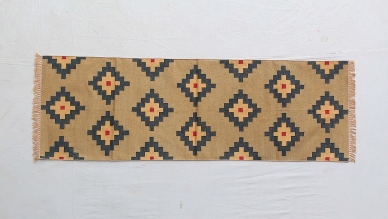 2x6 Handmade Cotton Runner Rug- Yellow shops Golden and Blue Tie-dye Rugs Washable Indian Runner Kilim