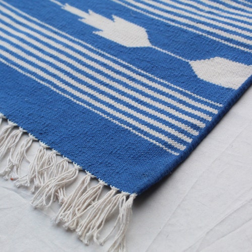 2x6 Runner Indigo Blue and White Striped Rug Runner- Hand Woven Runner Washable Runner shops Rug Kilim