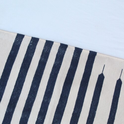 MultiSize Handmade Cotton Runner Rug- Flat Woven off white And Indigo Blue Striped Runner shops Kilim Rug