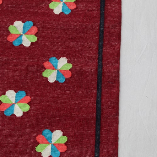 Multi Size Handmade Cotton Dark Red Floral Design Runner Rug- Washable shops Runner Dhurrie Kilim
