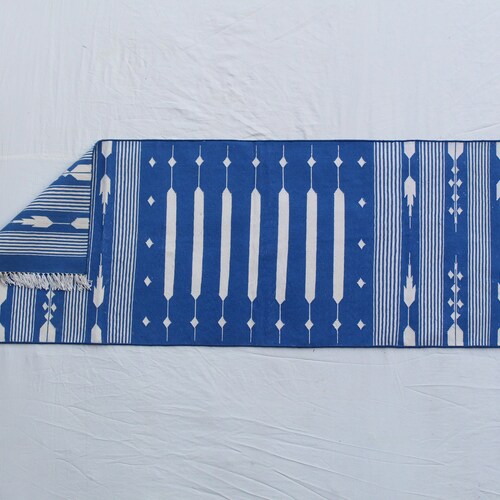 2x6 Runner Indigo Blue and White Striped Rug Runner- Hand Woven Runner Washable Runner shops Rug Kilim