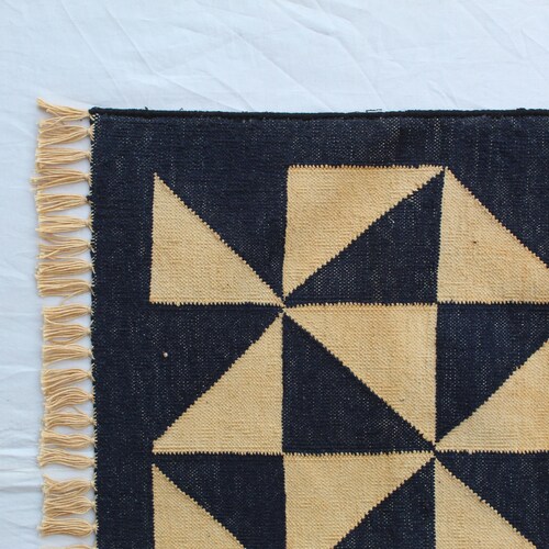 MultiSize Handmade Cotton Runner Rug- Washable Flat shops Woven Tie and Dye Black And Golden Yellow Runner Rug