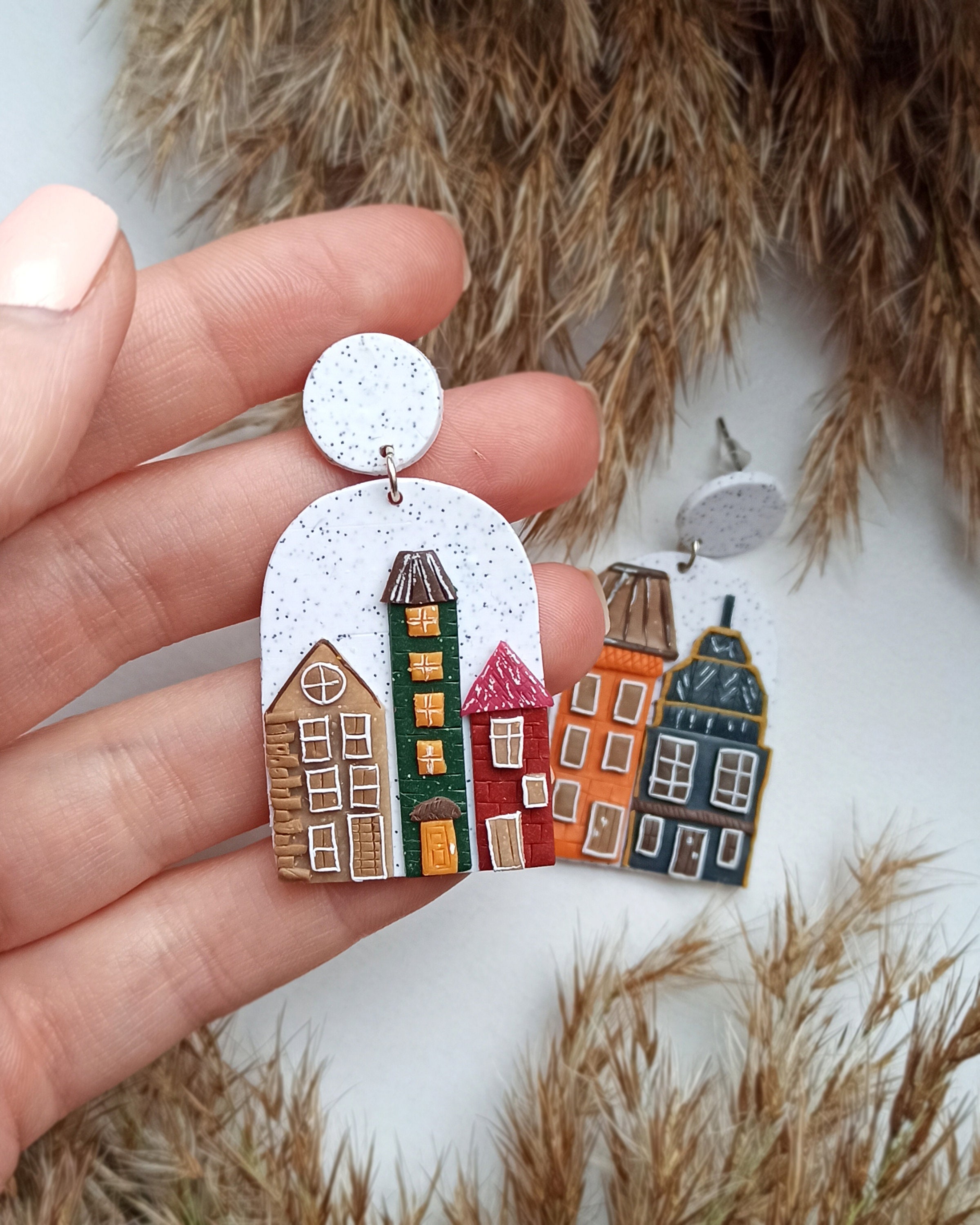 Landscape Earrings | House Earrings | Travel Inspired Jewelry | Globe Trotter Gifts | gifts For Her | Modern Earrings | Polymer clay dangles