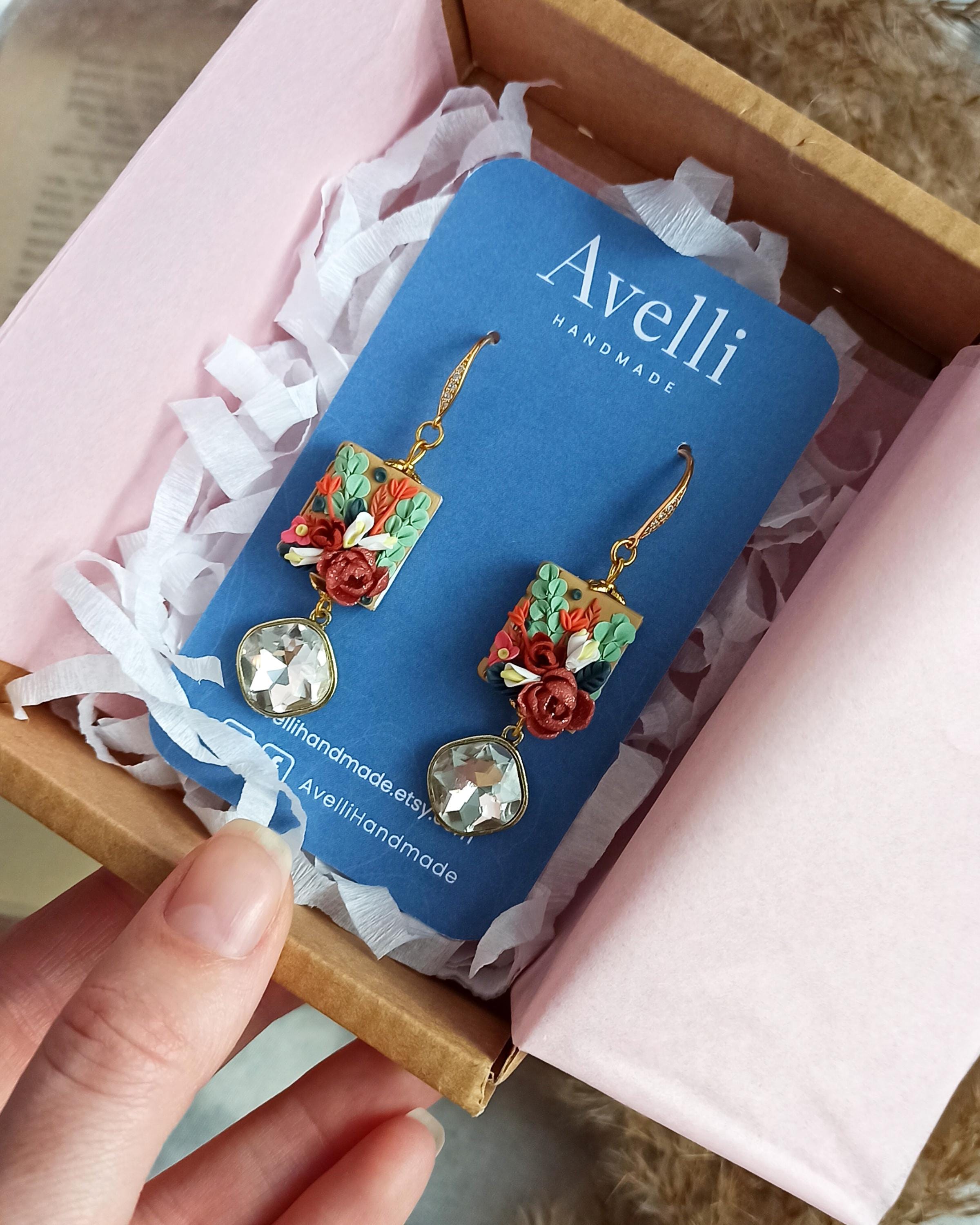 Handmade Floral Earrings: Vintage Polymer Clay Book Lover Gift