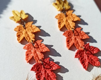 Handmade Maple Leaf Dangle Earrings: Fall Colors, Nickel Free, personalised gift