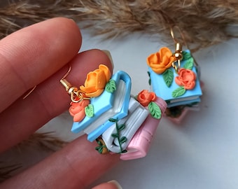back to school | Book  earring | teachers | Polymer Clay Earring | bluepink | Summer  | small gift reader | for Her | scenic polymer earring
