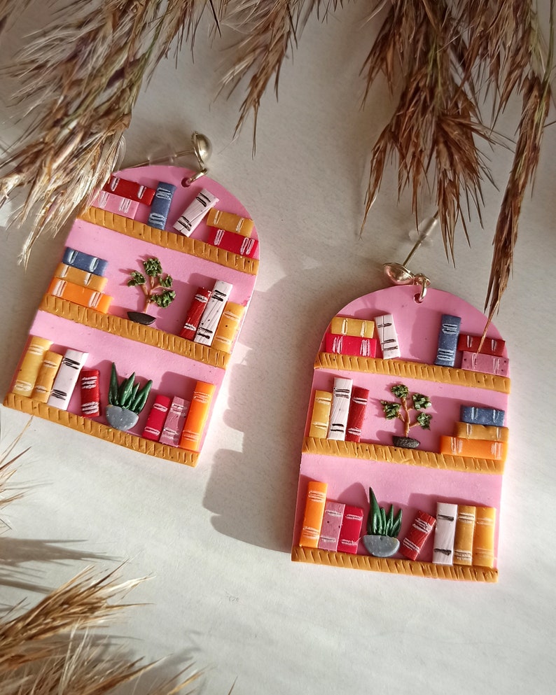Book Lover Earrings, Book Nerd, Bookcase, Book Worm, Teacher, Handmade