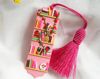 Bookshelf Bookmarks Set: Polymer Clay Book Lover Gift, Bookish