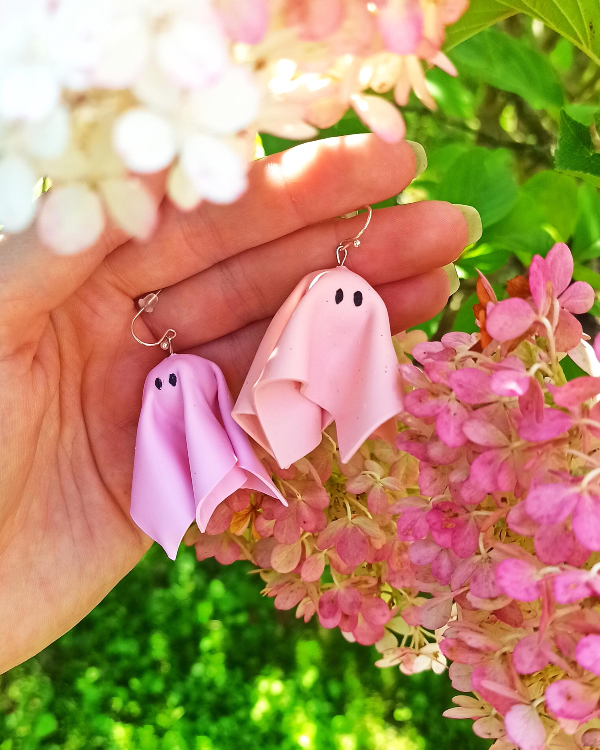 Avelli- Sheet Ghost Dangle Earring, Stainless Steel Nickle Free Metal Earring, Halloween Spooky, Pink ghost, Fall Gift for Her, fall Earring