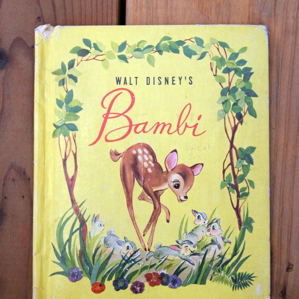 Walt Disney's Bambi/Walt Disney Productions/Hardcover vintage children's book with black and white and full color illustrations/Disney book