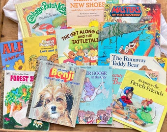 11 Vintage Kids Book Bundle/Cabbage Patch/Sesame Street/ALF/Mother Goose/Benji/Beauty and Beast/Fievel/Pound Puppies/Masters of Universe