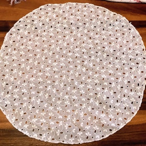 Circular eyelet fabric/white embroidered centerpiece/home decor/table decoration/holiday center piece/party decor/wedding/side table/kitchen