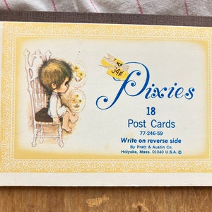 Postkarten im Pixies-Stil/Pratt & Austin Co./18 blanko Postkarten/kleines Kind sitzt auf einem Stuhl/Prärie Postkarten/gelbe Blumen/Postkarten/NOS