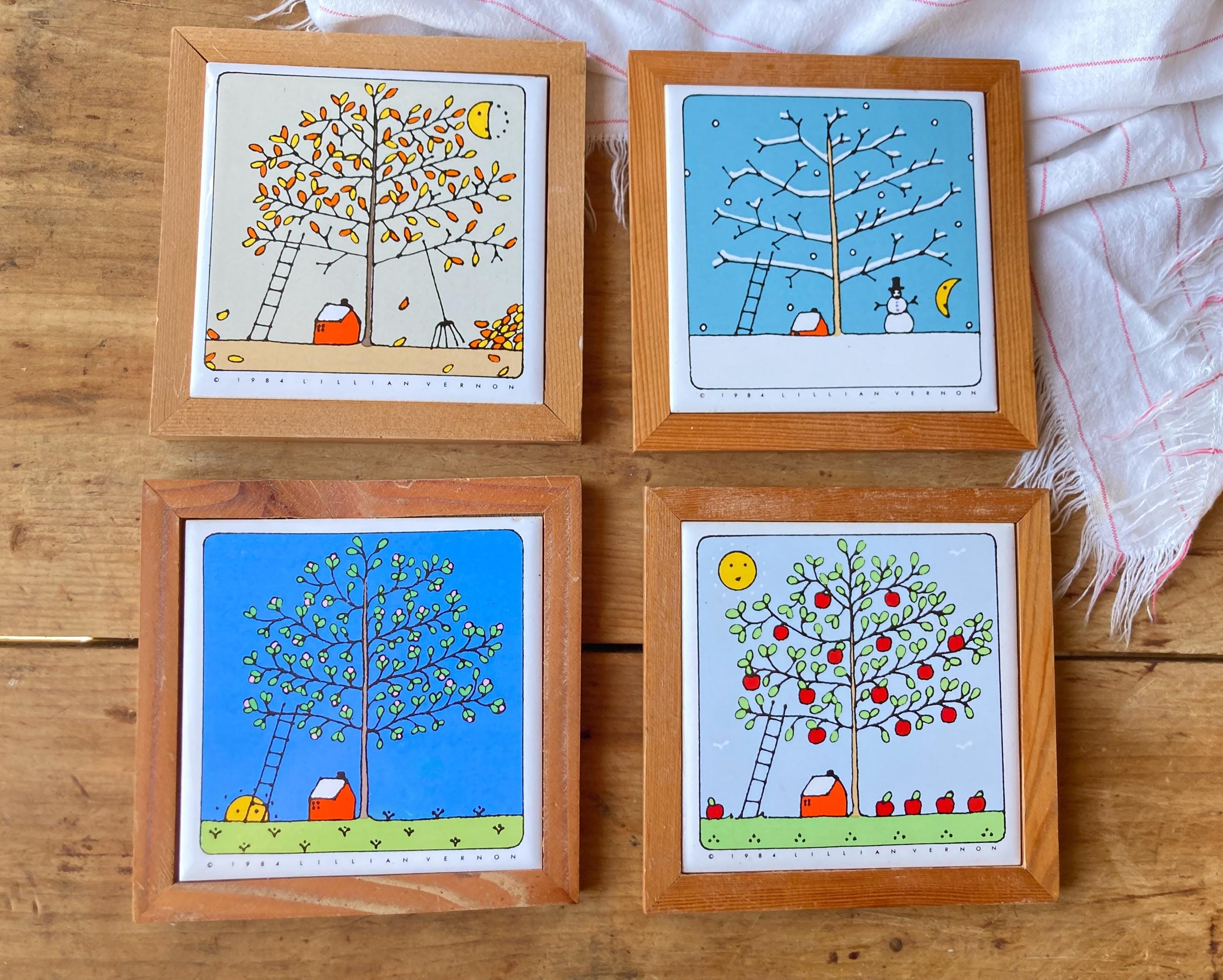 その他 Lilian Vernon 1984 Seasons Vintage Lillian Vernon Seasonal Tiles: Spring & Fall Ceramic Wall