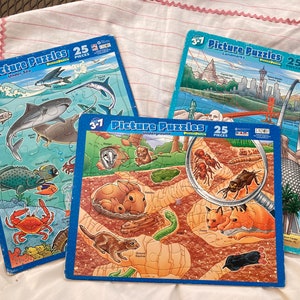 Set of 3 children&#39;s puzzles/picture puzzles/underground animals/under sea animals/landmarks/PuzzlePatch/frame puzzles/vintage children&#39;s toy