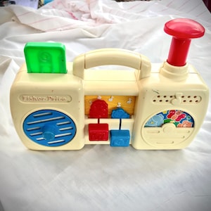 Fisher Price vintage children’s boom box/music player, noise maker/primary colors/toddler toy/no batteries needed/baby/nursery decor/1990’s