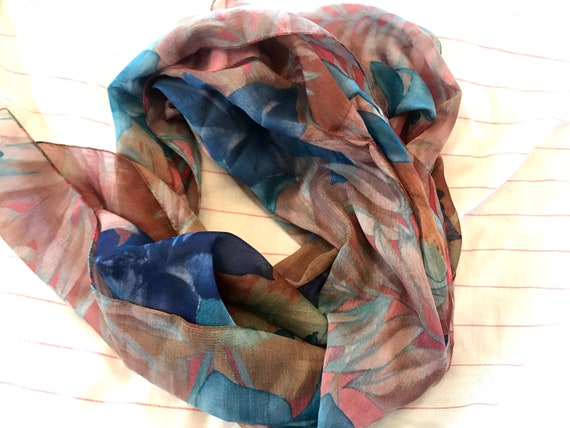 Vintage Scarf/Women's tie/head tie/blue/red/green… - image 1