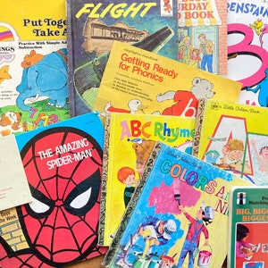 Pacote de aprendizagem precoce de 11 livros/Aprenda letras, cores, fonética, matemática/Pré-escola, educação domiciliar/jardim de infância/Livrinho Dourado/Homem-Aranha/Destaque