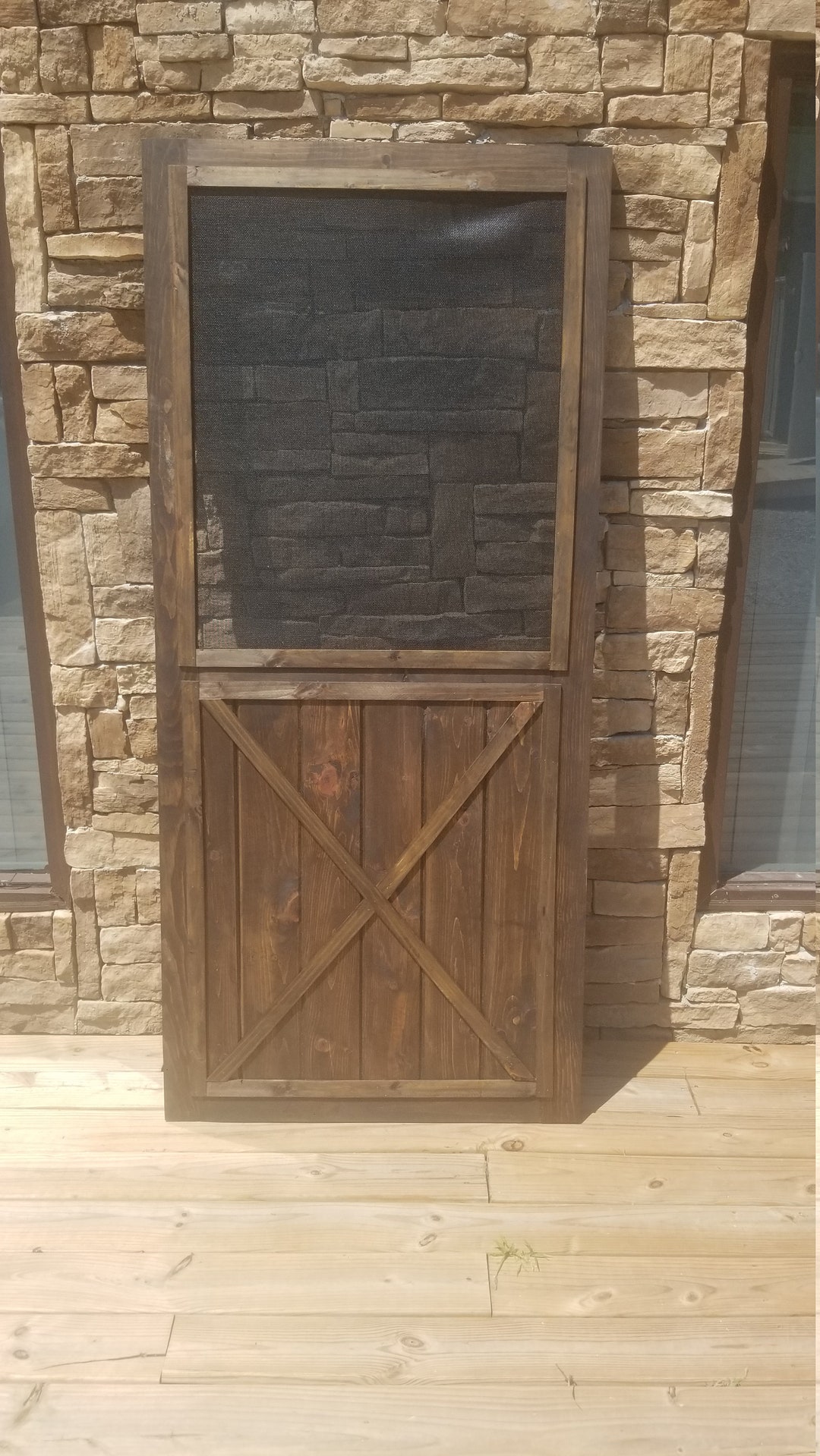 Rustic X Pattern Screen Door With Pet Mesh Screen/x Pattern Etsy