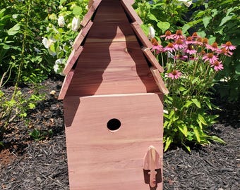 Cedar Gardening Tool Box: Birdhouse Design with Spade Handle