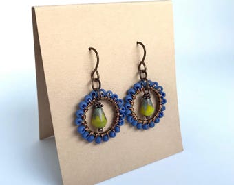 Blue and chartreuse earrings