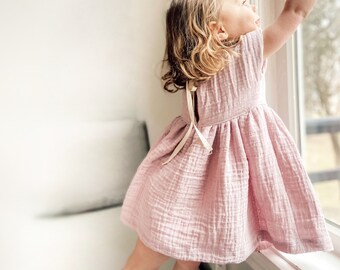 Gauze dress, girls double gauze, double gauze dress, vintage style dress, classic sundress, toddler girls dress, girls summer dress, linen