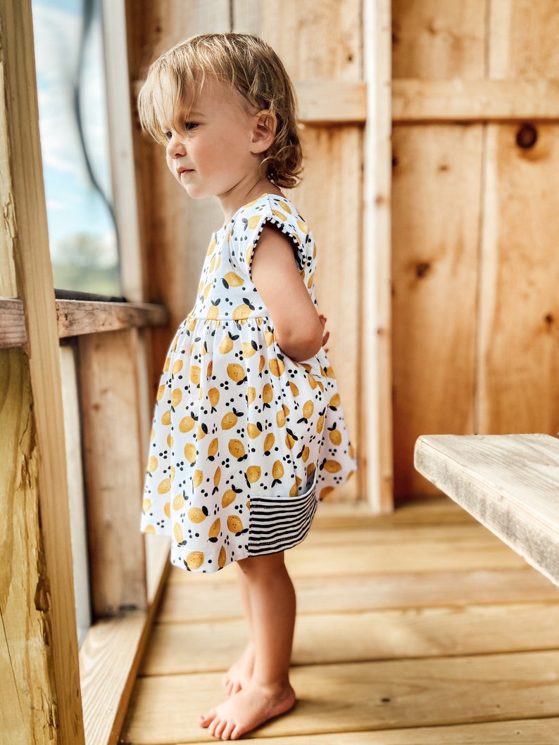 Organic dress, summer dress, twirly dress, lemon dress, organic girls dress,organic summer dress, organic baby, organic dress, toddler dress image 8