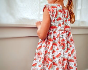 Organic dress, watermelon dress, twirly dress, summer dress, organic girls dress, organic summer dress, girls dress, organic dress