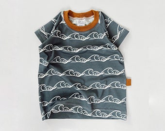 Organic boys shirt, organic waves top, blue shirt, ocean shirt, boys water top, toddler waves shirt, kids cute shirt, toddler top