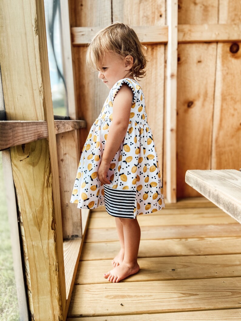 Organic dress, summer dress, twirly dress, lemon dress, organic girls dress,organic summer dress, organic baby, organic dress, toddler dress image 3