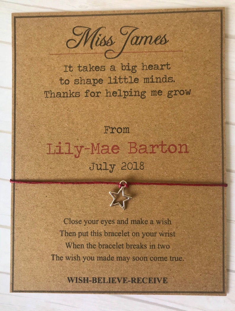Personalised Nursery Key Worker/Teacher Wish Bracelet ...